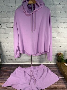 Victoria's Secret Lilac Hooded Sleepwear Intimates Lounge Top & Shorts Set XL